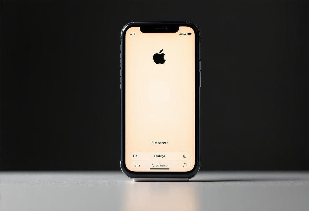 A sleek Apple device displaying a glowing AI interface, seamlessly integrated with the macOS and iOS environments, symbolizing innovation.