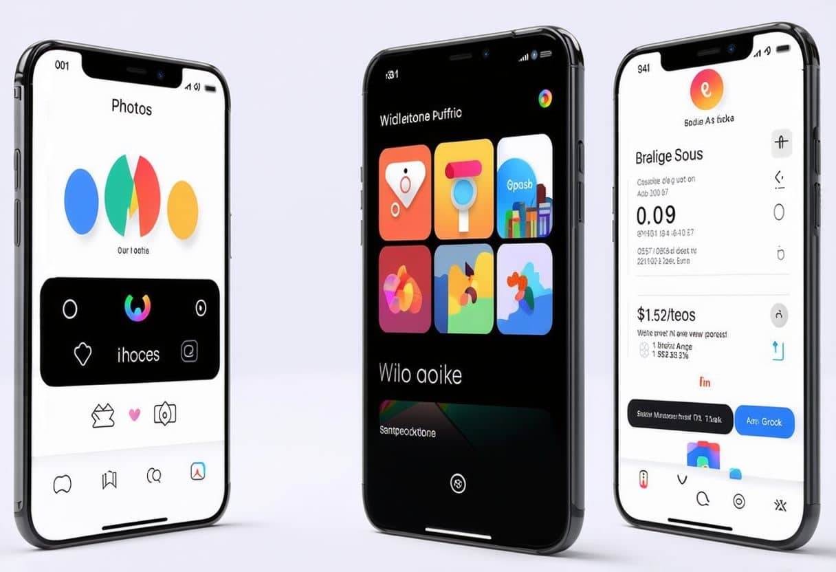 A sleek iPhone screen showcasing vibrant widgets, customized app layouts, and a dynamic carousel view in the redesigned Photos App.